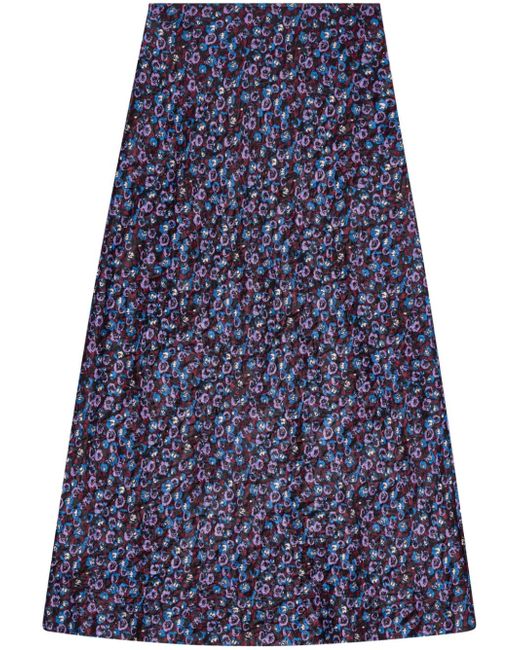 Ganni floral-print satin midi skirt