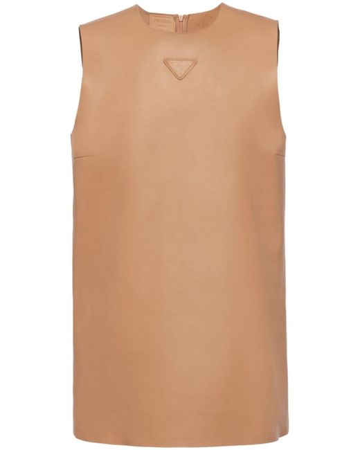 Prada triangle-logo sleeveless leather top