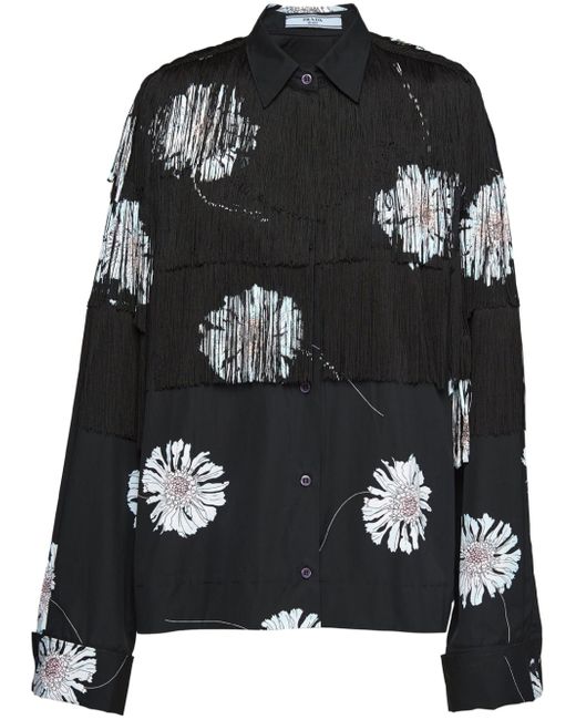 Prada floral-print fringed shirt