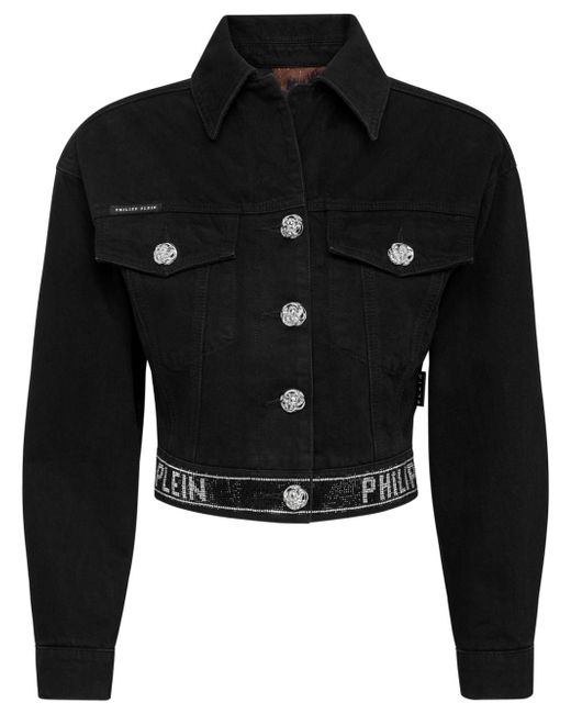 Philipp Plein Crystal cropped denim jacket