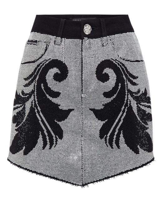 Philipp Plein Cowboy crystal-embellished denim miniskirt