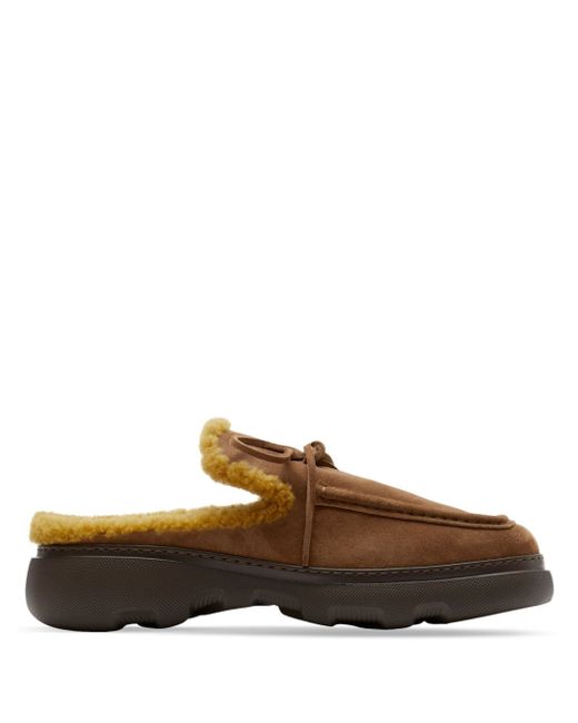 Burberry Stony shearling-trim suede slippers