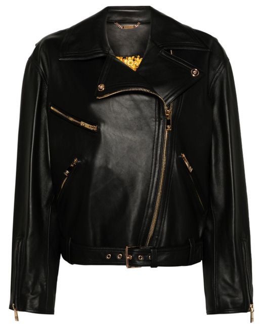 Versace belted leather biker jacket