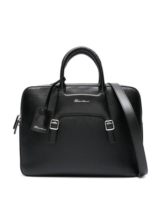 Santoni panelled leather briefcase