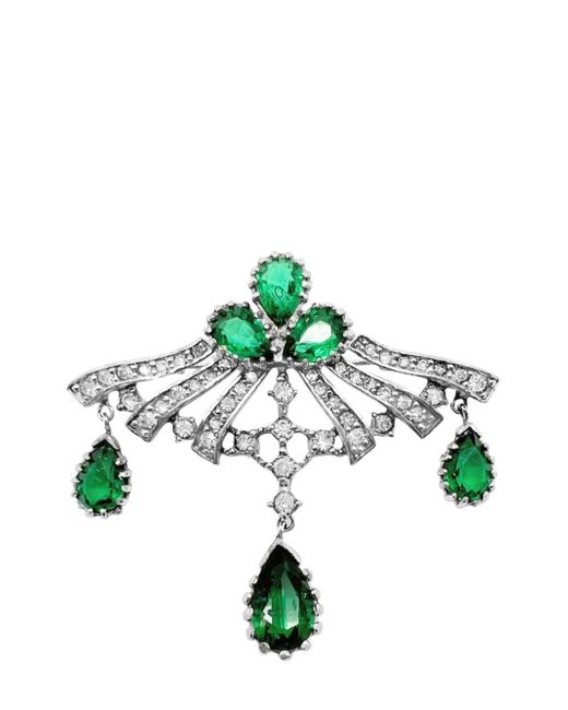 Jennifer Gibson Jewellery Vintage French Emerald Paste Droplet Brooch 1940s
