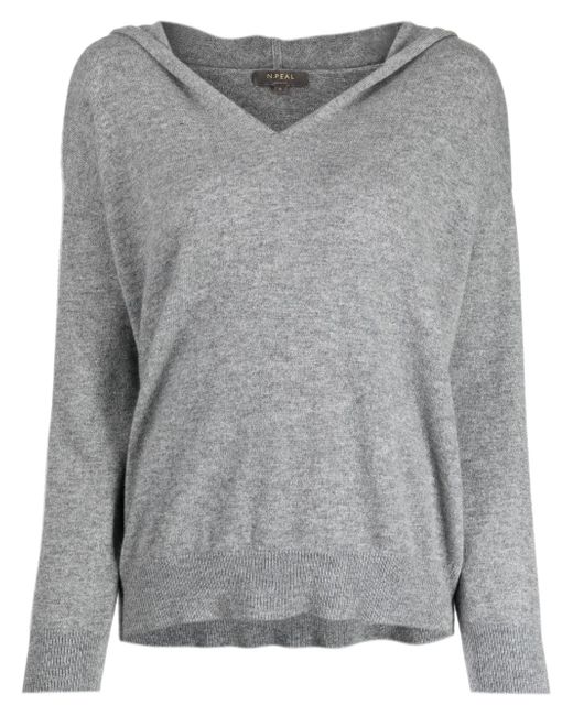 N.Peal V-neck fine-knit hooded top