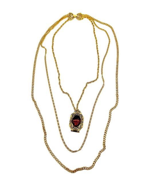 Jennifer Gibson Jewellery Vintage Goldette Amethyst Locket Chain Necklace
