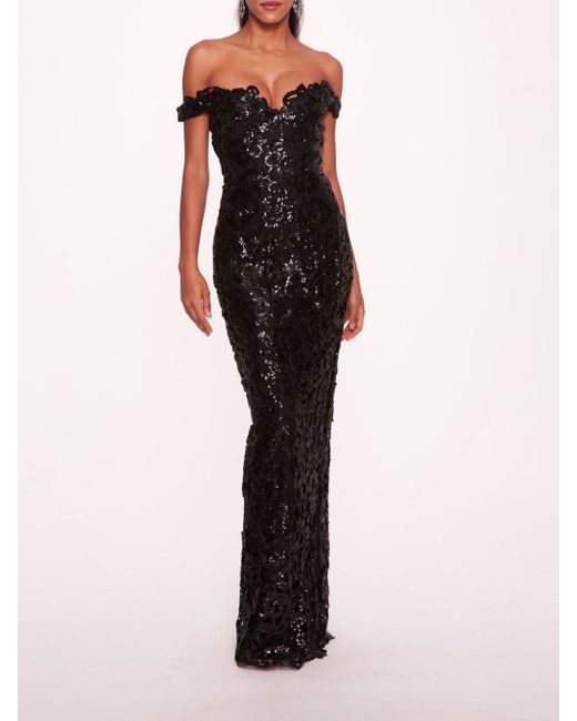 Marchesa Notte sequin sweetheart-neck gown