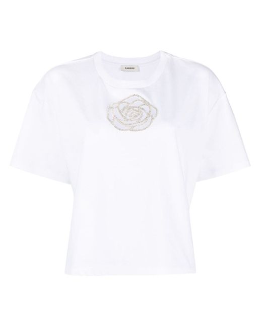 Sandro crystal-embellished rose T-shirt