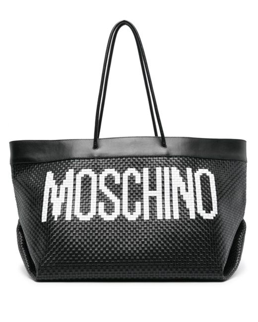 Moschino logo-print interwoven leather tote bag