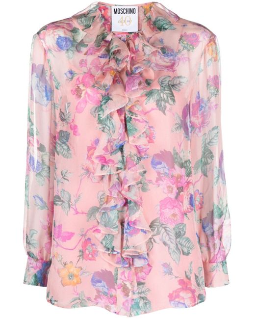 Moschino floral-print ruffled blouse