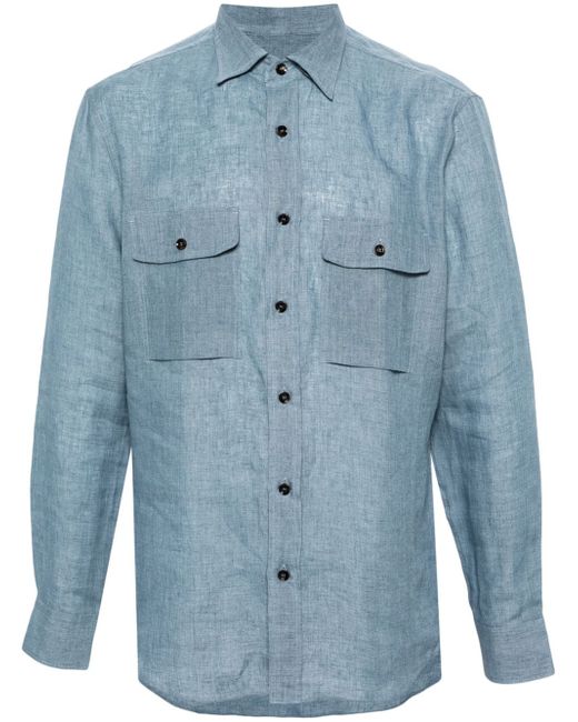 Brioni button-down collar linen shirt