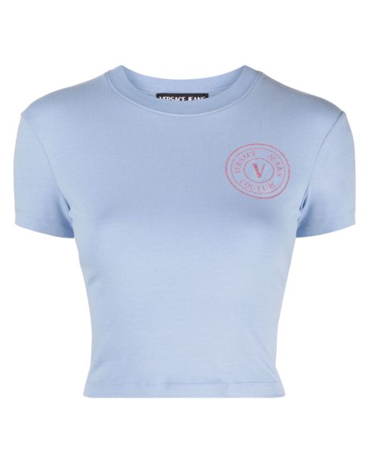 Versace Jeans Couture glitter-logo cropped cotton T-shirt