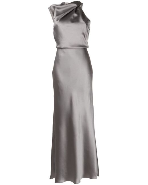 Amsale asymmetric draped satin gown