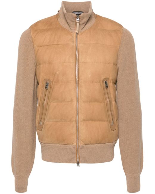 Tom Ford knit-panelled leather puffer jacket