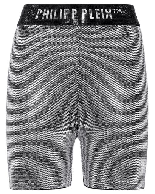 Philipp Plein logo-print strap metallic-threading shorts