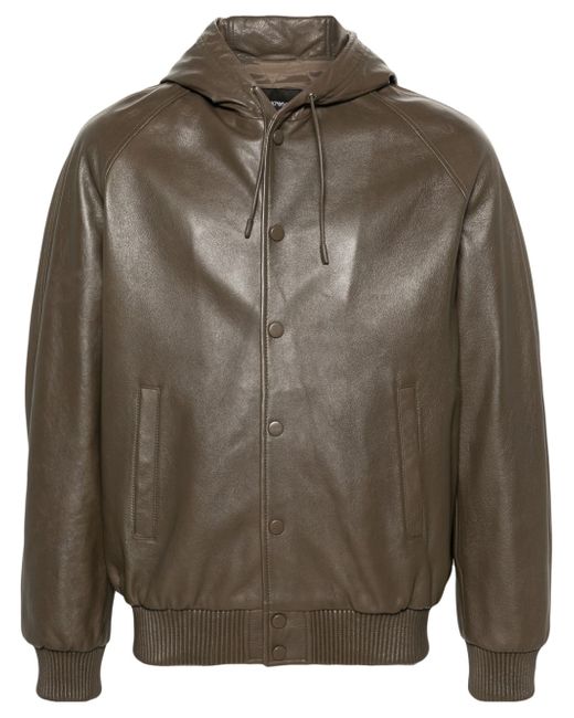 Emporio Armani hooded leather bomber jacket
