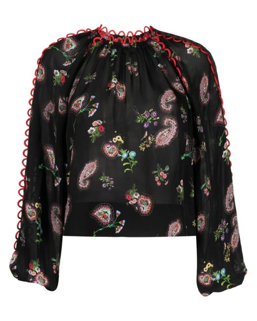 Cynthia Rowley scallop-trim paisley-print blouse