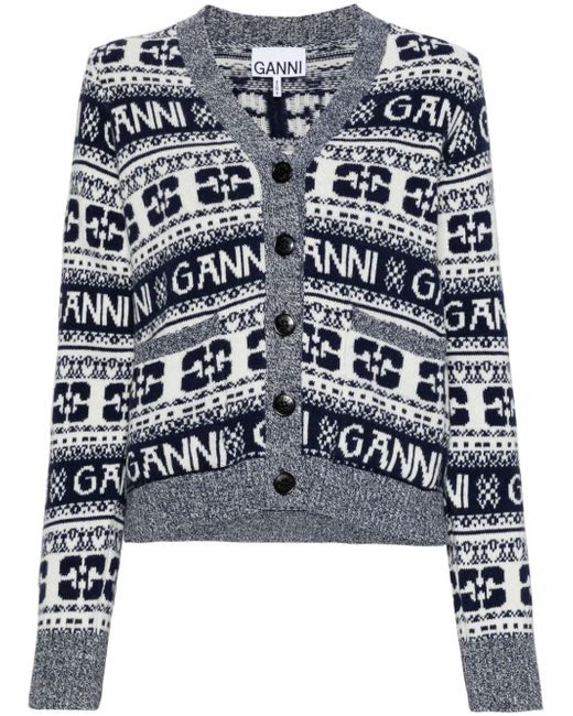 Ganni logo-intarsia buttoned cardigan