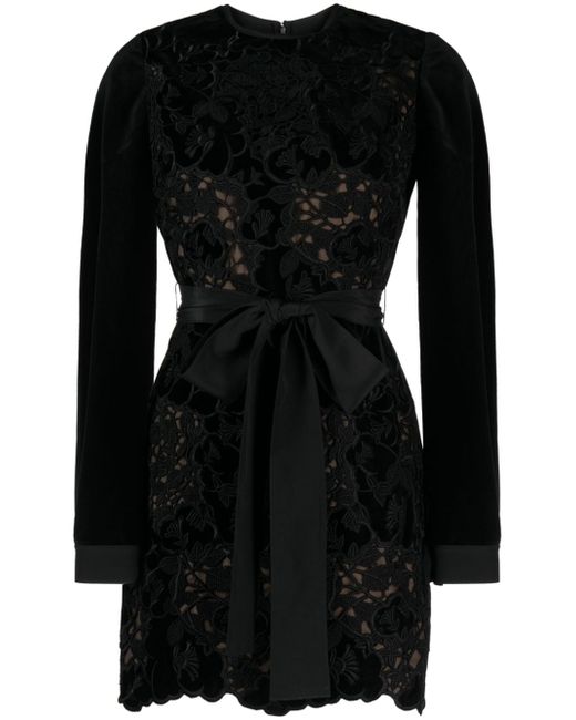 Elie Saab floral-lace detailing velvet-finish dress