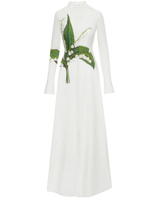 Oscar de la Renta Lily of the Valley-print poplin kaftan maxi dress