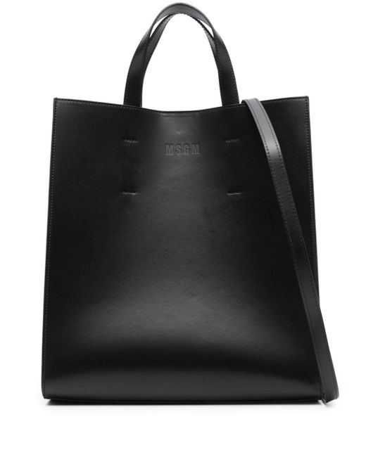 Msgm logo-debossed leather tote bag