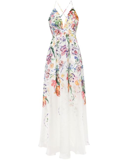 Marchesa Notte Ribbons floral-print gown
