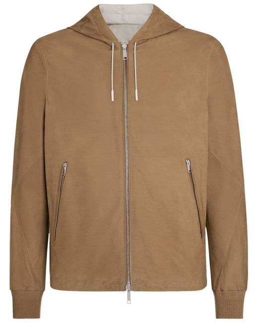Z Zegna hooded zip-front leather jacket