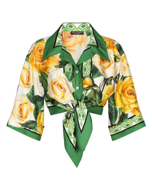 Dolce & Gabbana rose-print cropped shirt