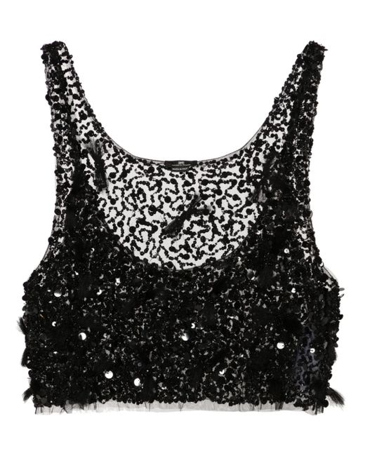 Elisabetta Franchi sequined tulle cropped top