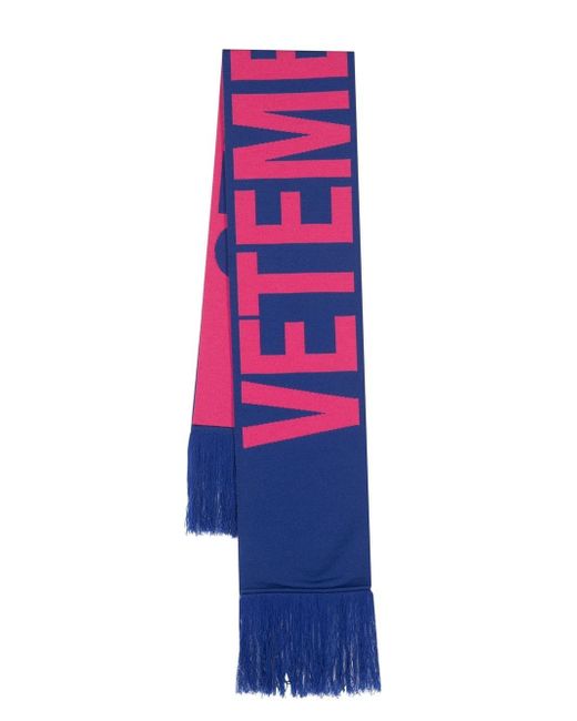 Vetements intarsia-knit logo fringed scarf