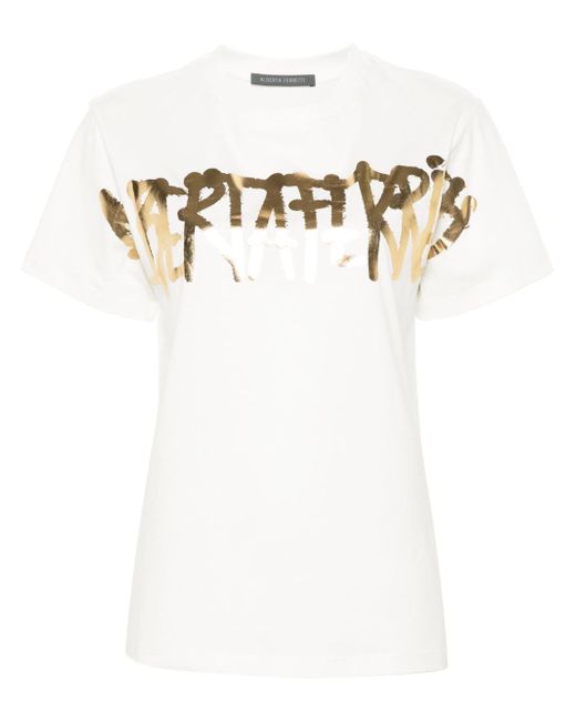 Alberta Ferretti metallic logo-print T-shirt