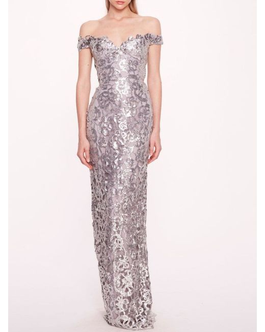 Marchesa Notte sequin sweetheart-neck gown