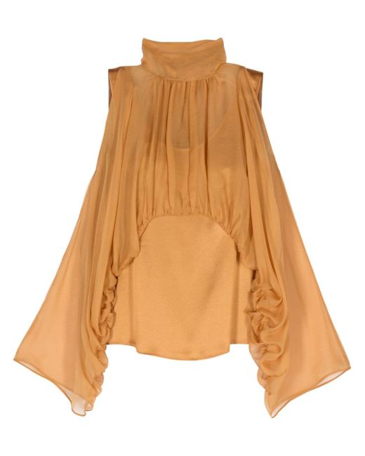 Alberta Ferretti silk chiffon cold-shoulder blouse