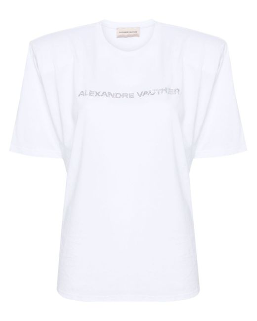 Alexandre Vauthier rhinestones-logo shoulder-pads T-shirt