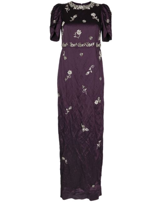Erdem floral-embellished satin column gown