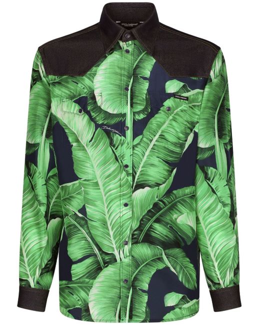 Dolce & Gabbana panelled leaf-print shirt