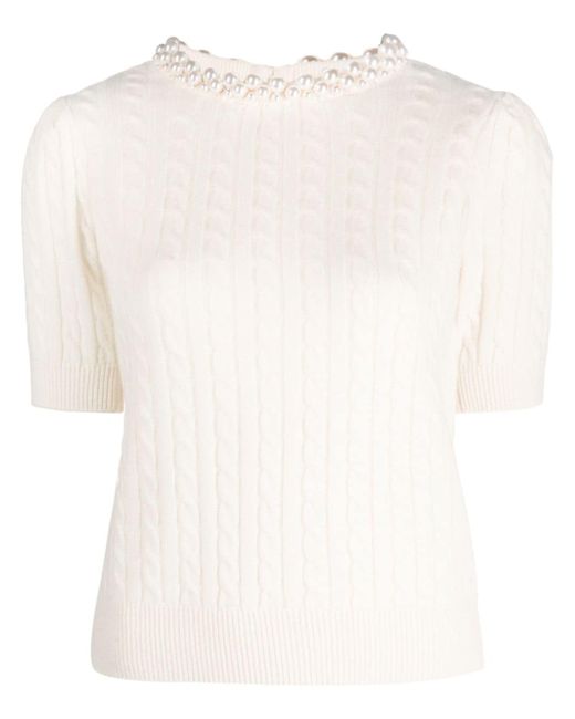 Sandro faux-pearl embellished knitted top