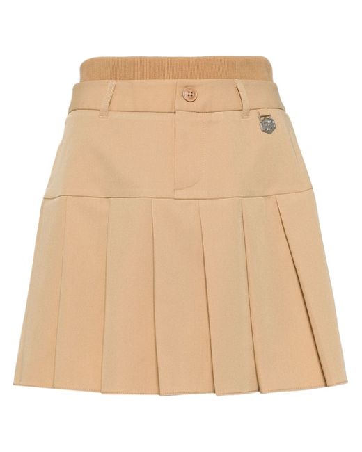 Chocoolate layered-waistband pleated miniskirt