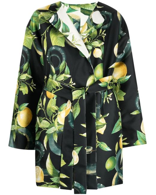 Roberto Cavalli fruit-print reversible belted coat