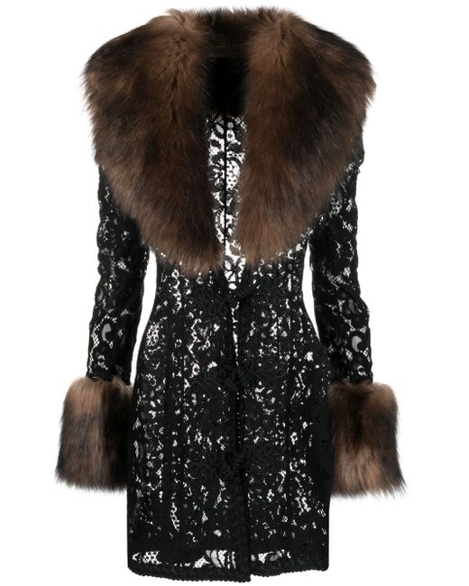 Alessandra Rich faux-fur trim lace coat