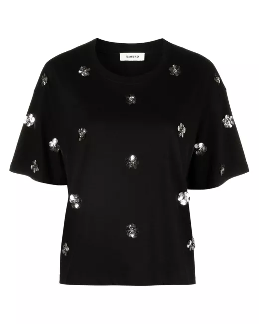 Sandro floral-embellished cotton T-shirt