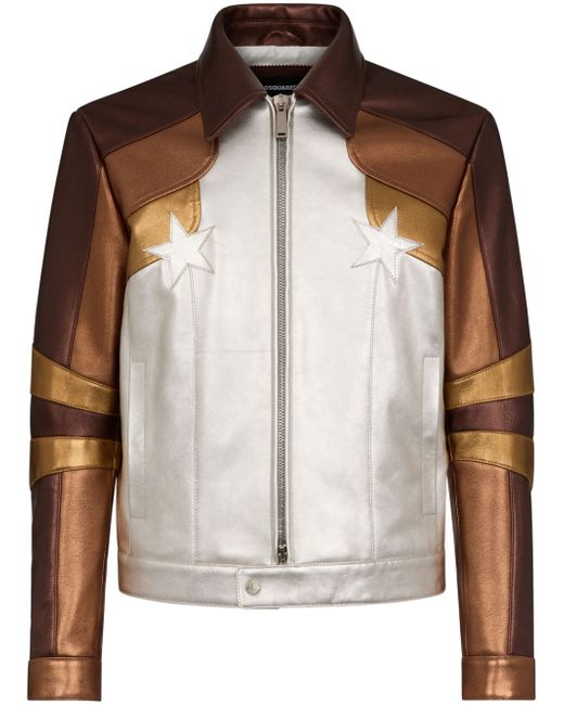 Dsquared2 metallic panelled leather jacket
