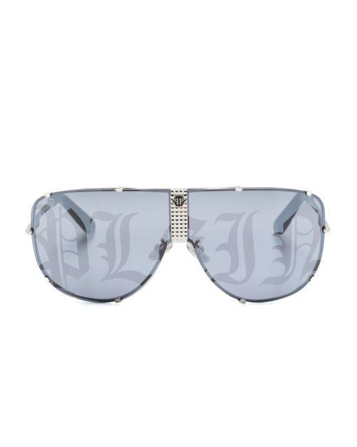 Philipp Plein logo-print shield-frame sunglasses