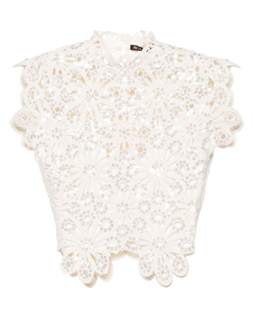 Maje sequin-embellished crochet-knit top
