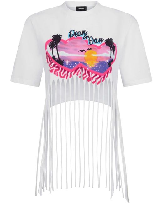 Dsquared2 graphic-print fringed T-shirt