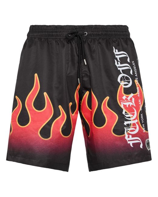 Philipp Plein flame-print swim shorts