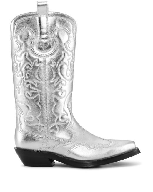 Ganni 40mm metallic leather Western boots