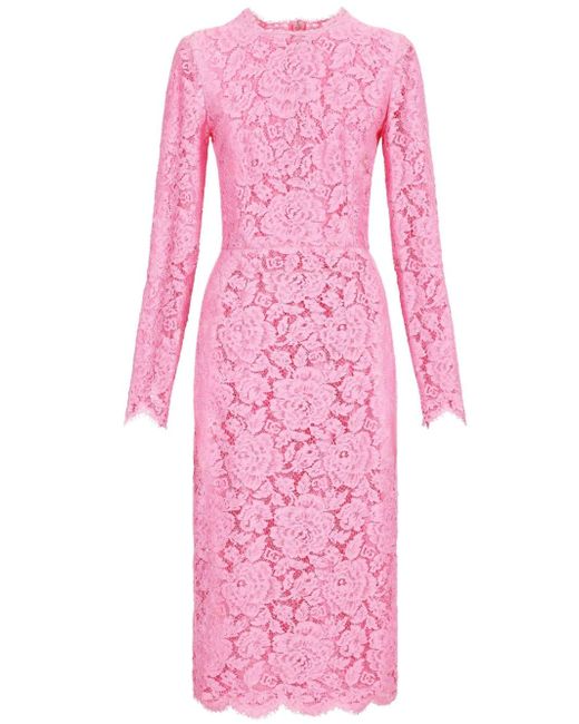 Dolce & Gabbana floral-lace long-sleeve midi dress