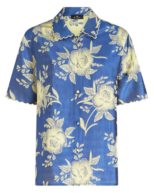 Etro floral-jacquard scalloped-hem shirt